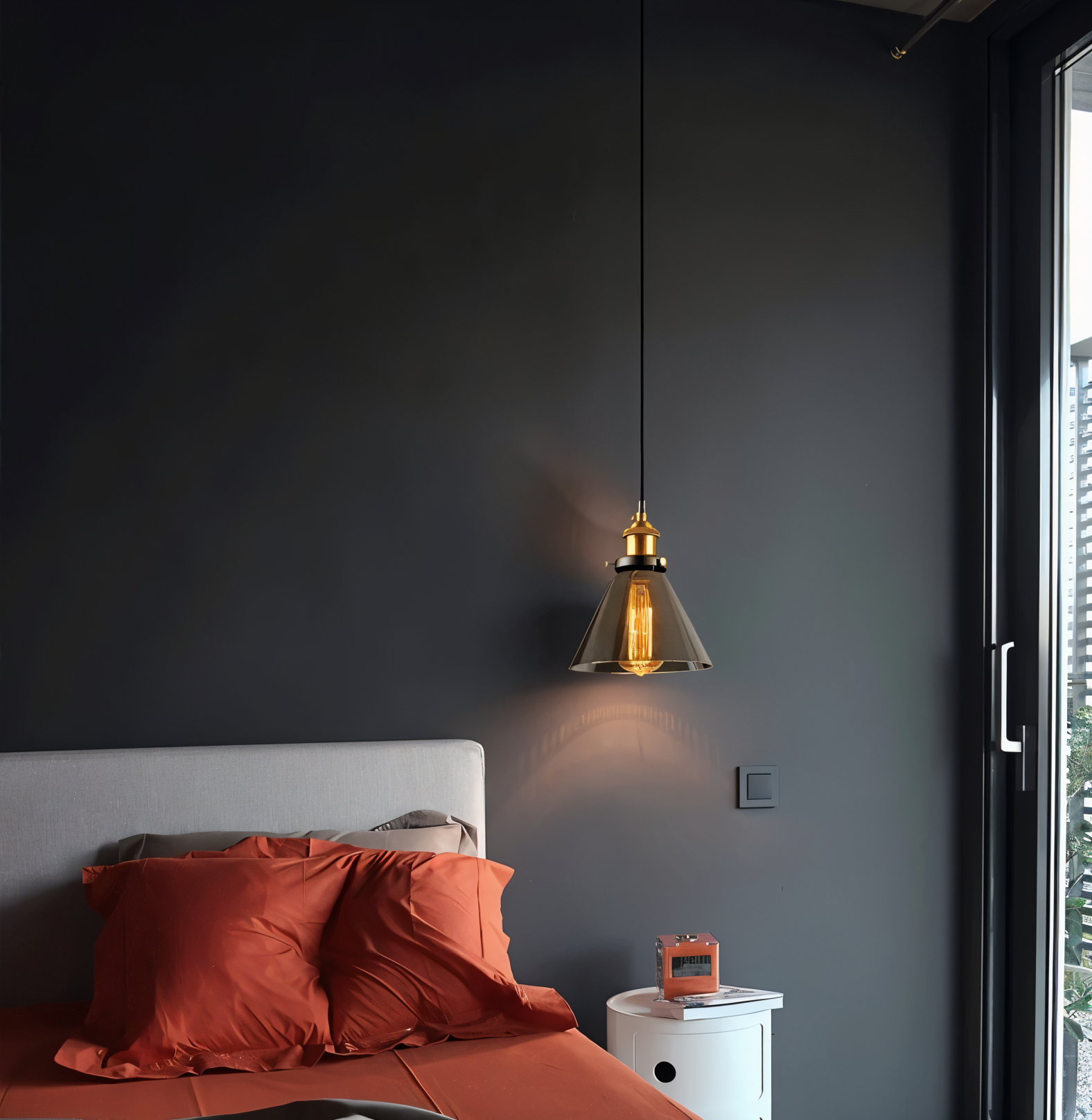 Lampa sufitowa vintage dymione szkło E27 industrialna