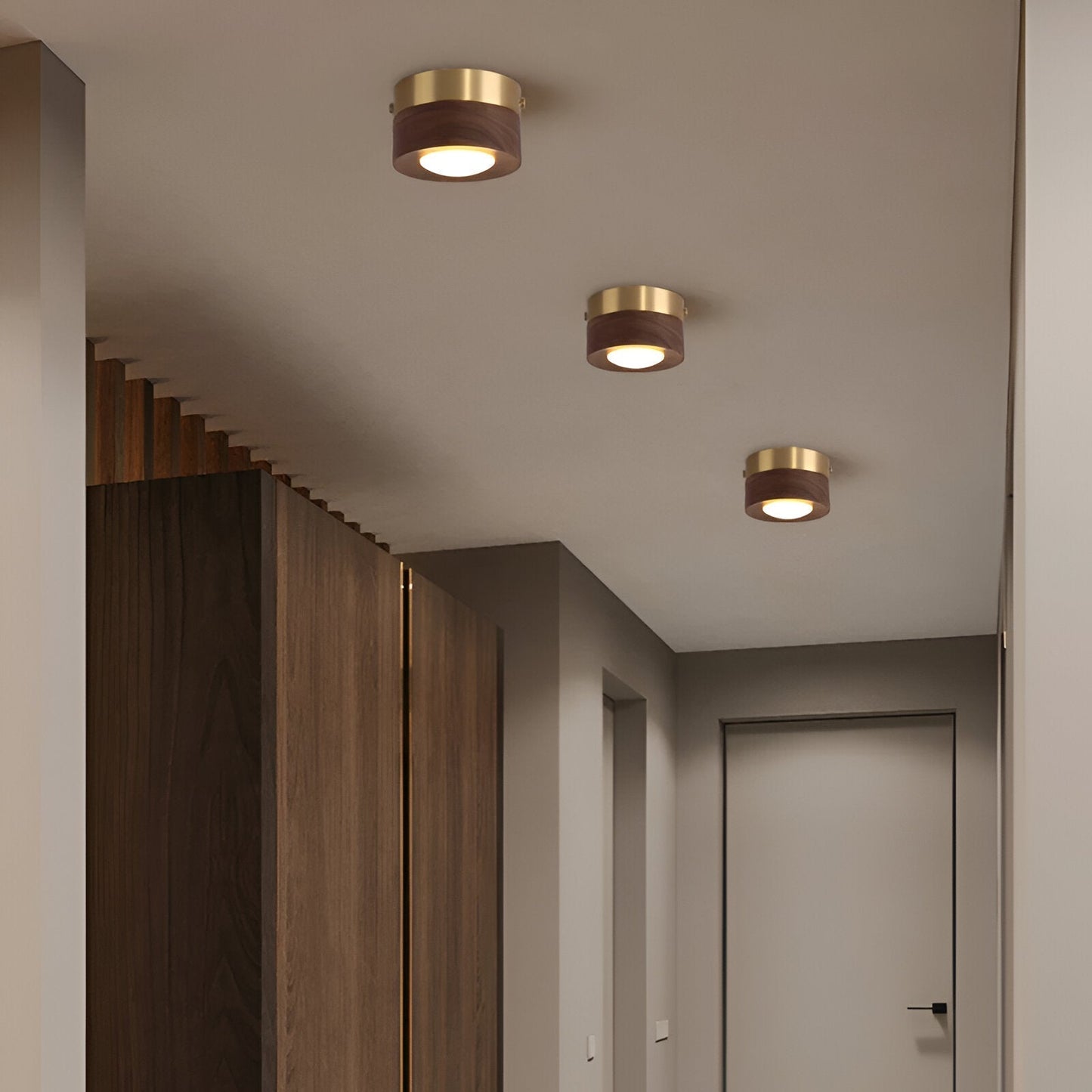 Drewniana lampa sufitowa LED punktowa orzechowa
