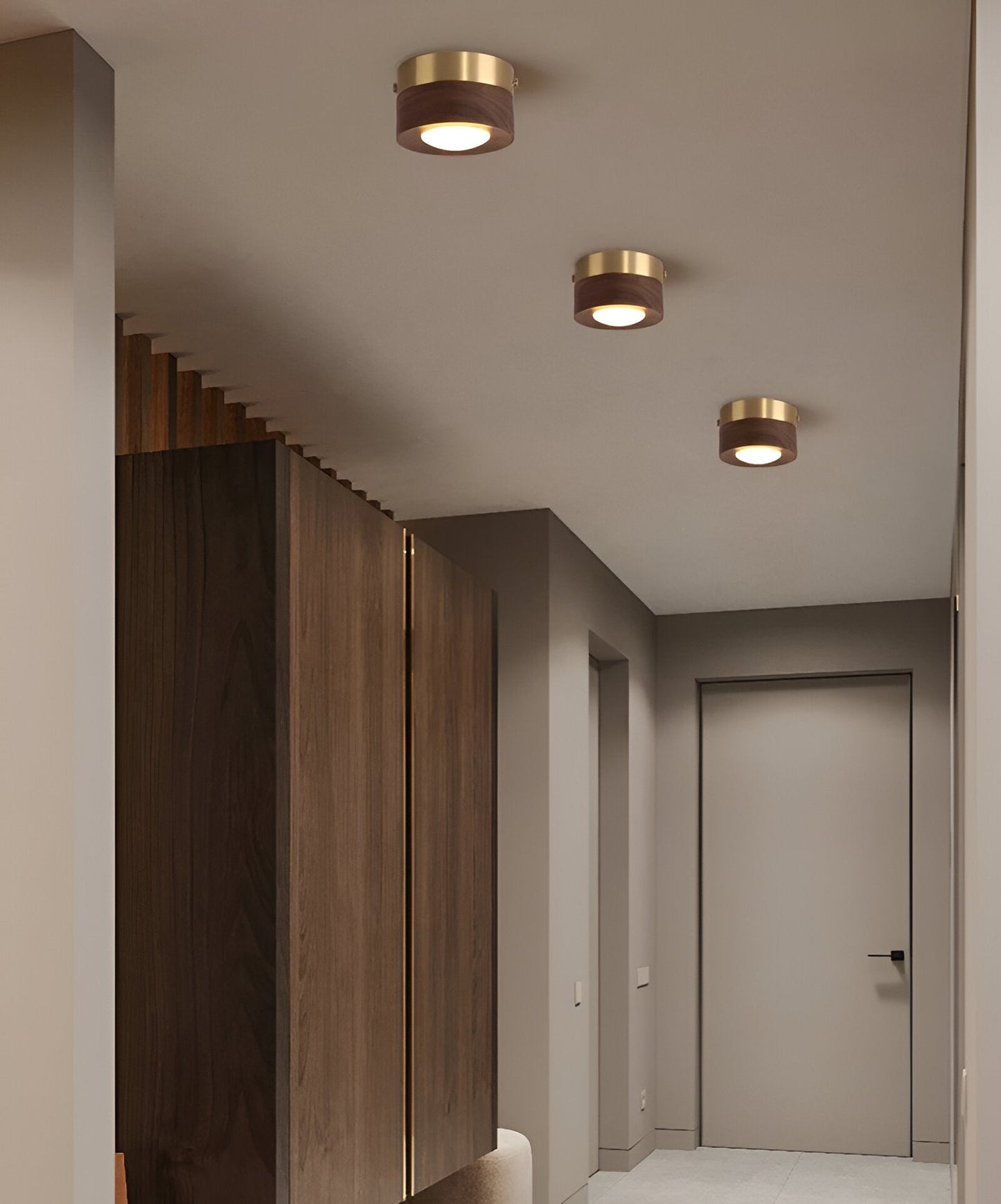Drewniana lampa sufitowa LED punktowa orzechowa