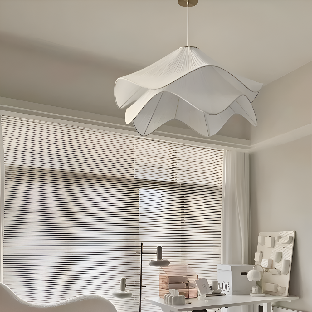 Lampa wisząca Japandi z tkaniny do salonu