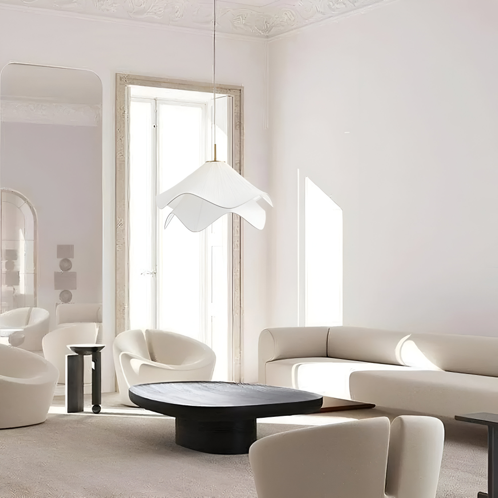 Lampa wisząca Japandi z tkaniny do salonu
