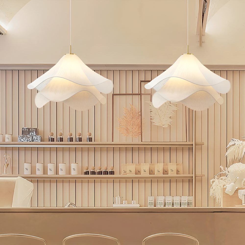 Lampa wisząca Japandi z tkaniny do salonu