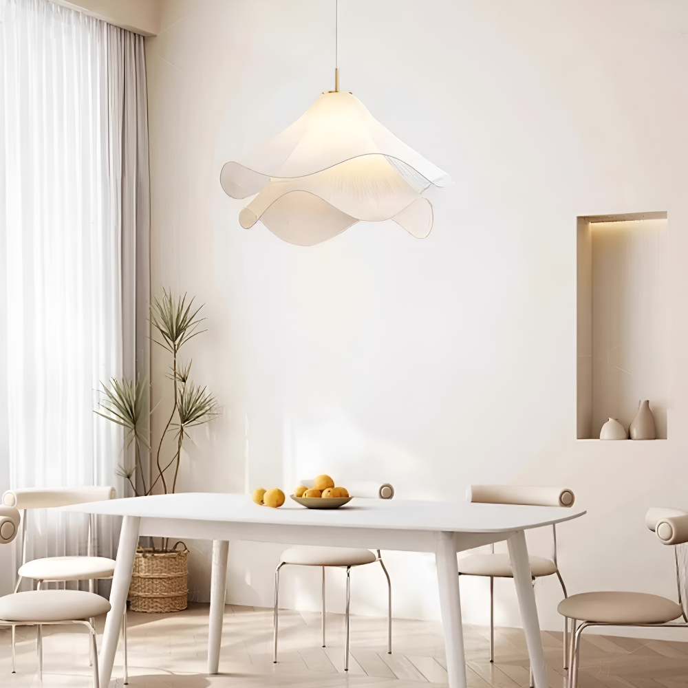 Lampa wisząca Japandi z tkaniny do salonu