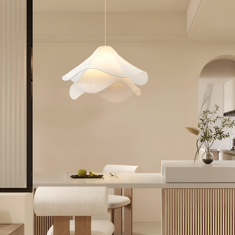 Lampa wisząca Japandi z tkaniny do salonu