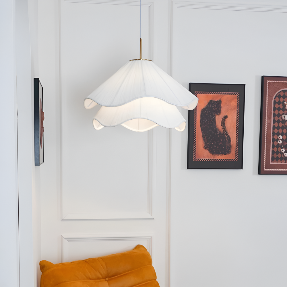 Lampa wisząca Japandi z tkaniny do salonu