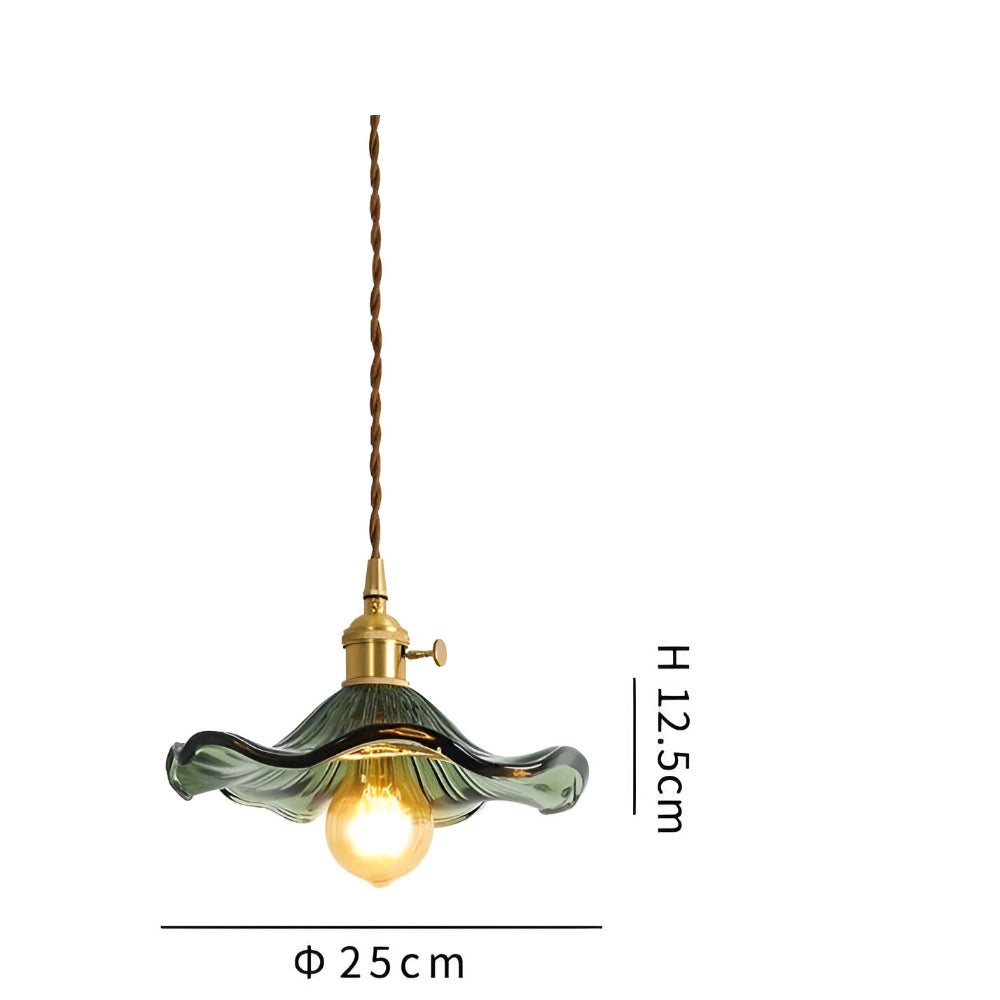 Lampa wisząca z kolorowego szkła z miedzianym akcentem