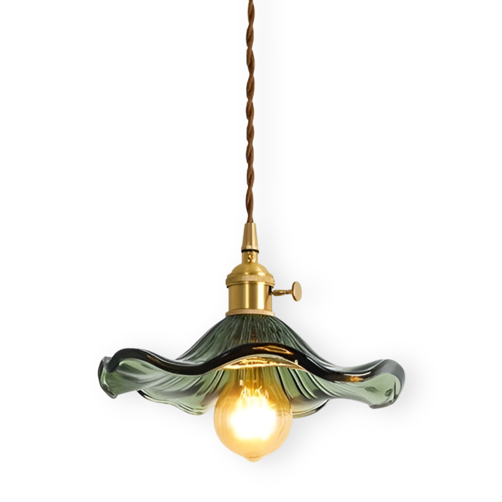 Lampa wisząca z kolorowego szkła z miedzianym akcentem