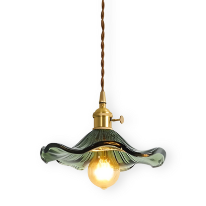 Lampa wisząca z kolorowego szkła z miedzianym akcentem
