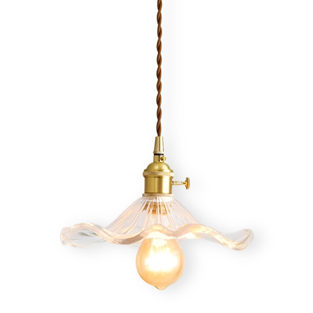 Lampa wisząca z kolorowego szkła z miedzianym akcentem