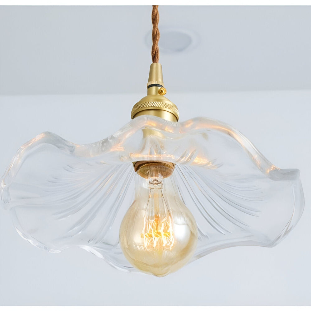 Lampa wisząca z kolorowego szkła z miedzianym akcentem