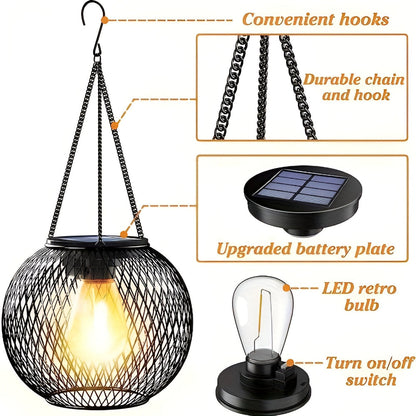 Solarna latarnia wisząca LED z metalową siatką do ogrodu