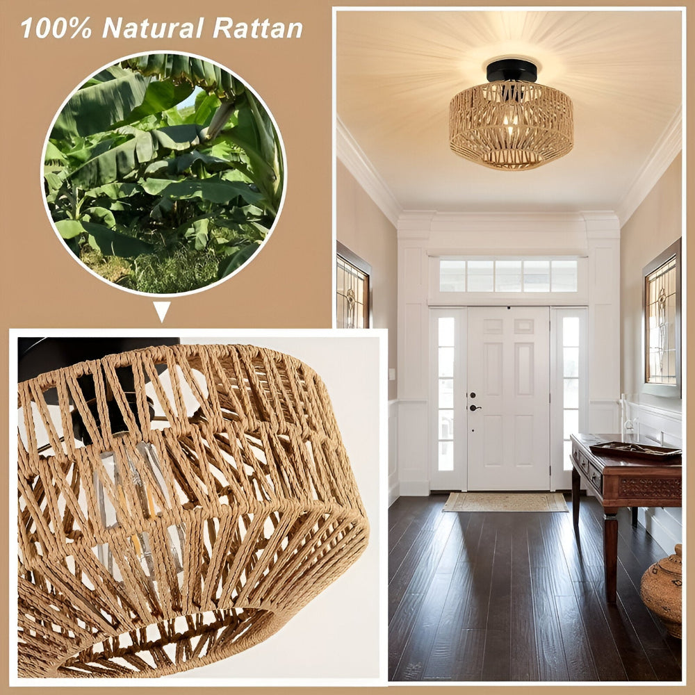 Rattanowa lampa sufitowa ręcznie pleciona boho