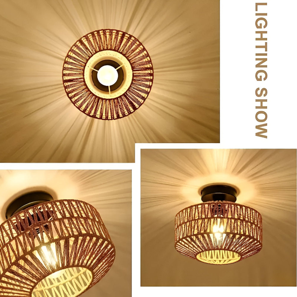 Rattanowa lampa sufitowa ręcznie pleciona boho
