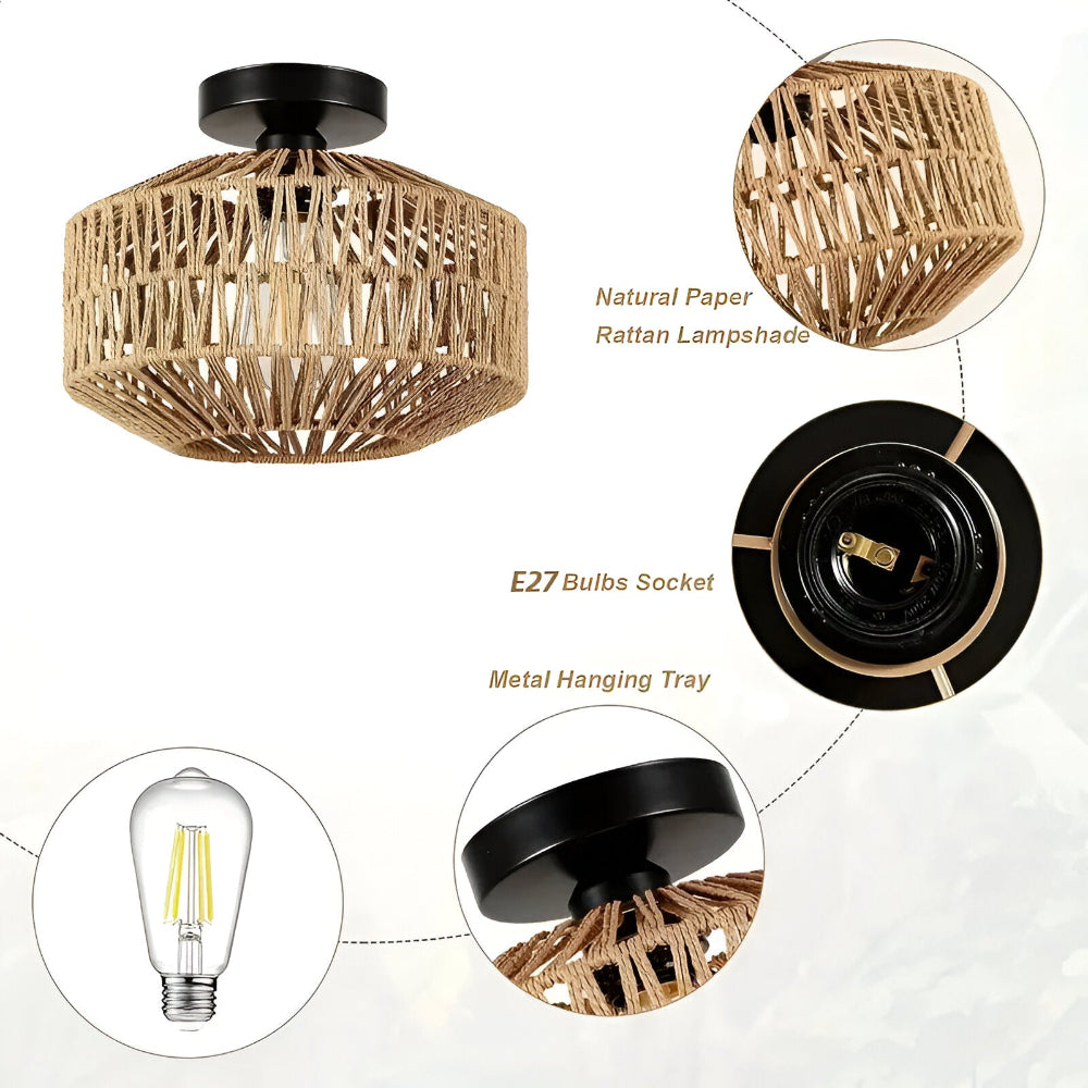 Rattanowa lampa sufitowa ręcznie pleciona boho