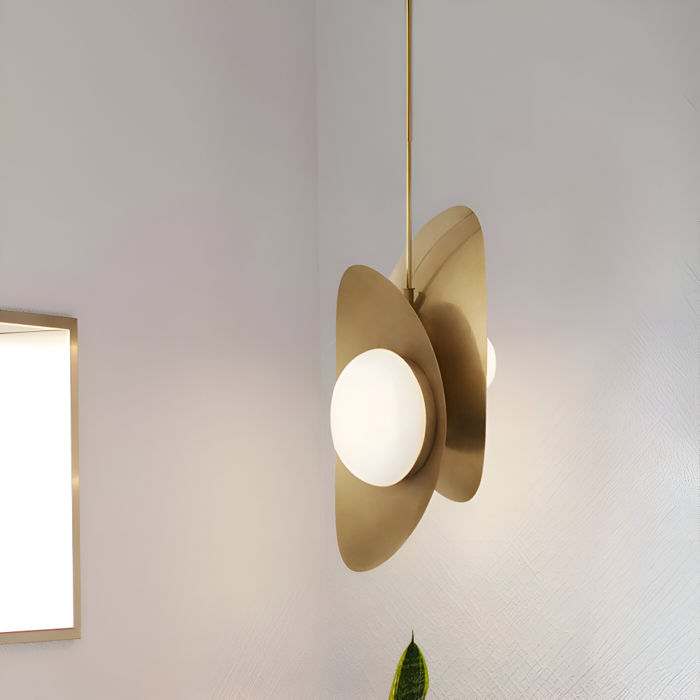 Lampa wisząca szklana perłowa z wykończeniem złotym