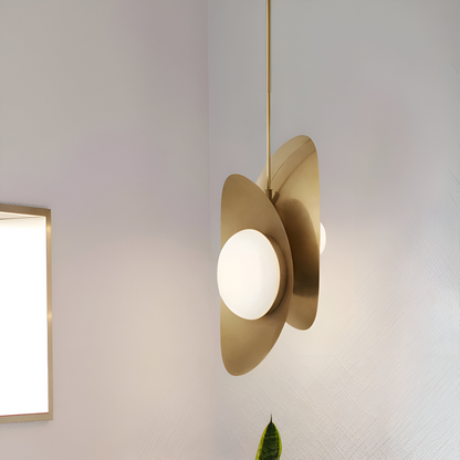 Lampa wisząca szklana perłowa z wykończeniem złotym