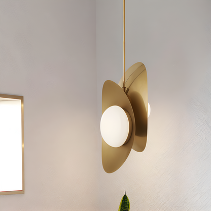 Lampa wisząca szklana perłowa z wykończeniem złotym