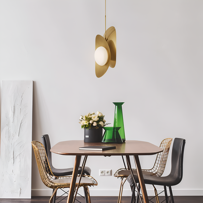 Lampa wisząca szklana perłowa z wykończeniem złotym