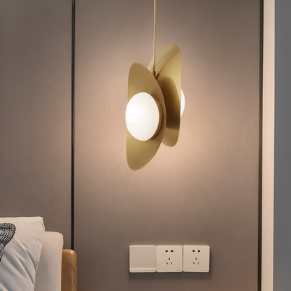Lampa wisząca szklana perłowa z wykończeniem złotym