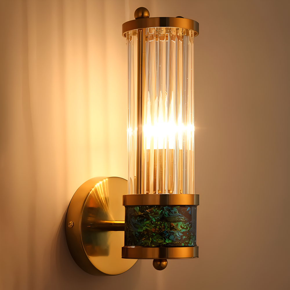 Złota lampa ścienna z kryształowym kloszem E14