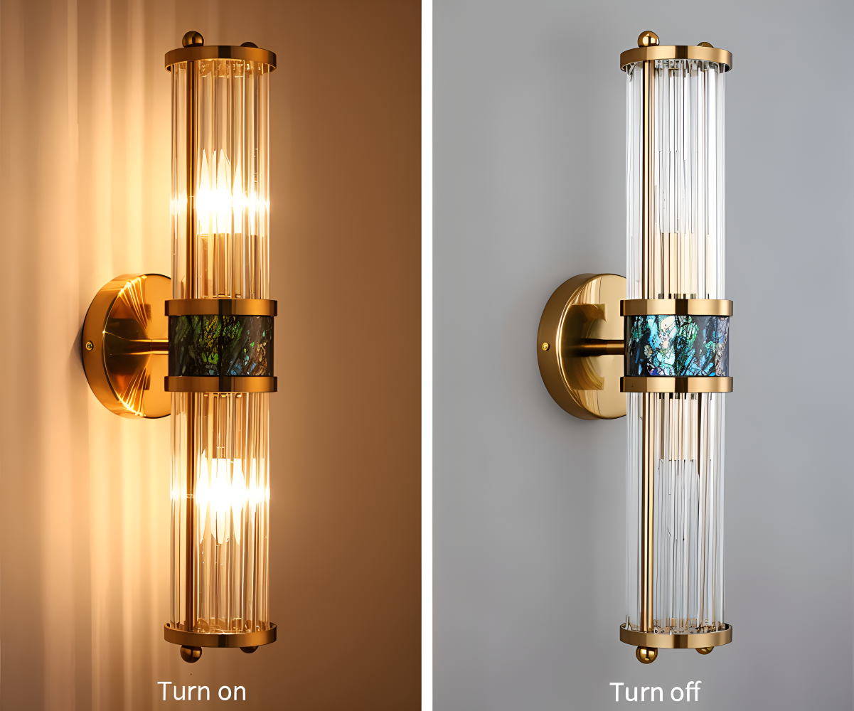 Złota lampa ścienna z kryształowym kloszem E14