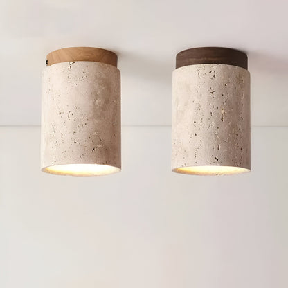 Trawertynowa lampa sufitowa punktowa z drewnem