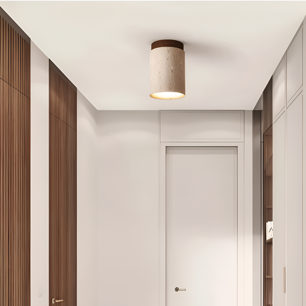 Trawertynowa lampa sufitowa punktowa z drewnem