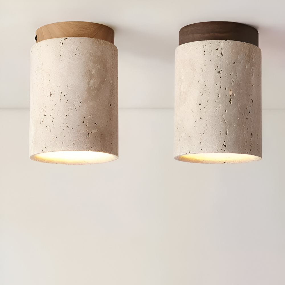 Trawertynowa lampa sufitowa punktowa z drewnem