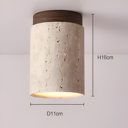 Trawertynowa lampa sufitowa punktowa z drewnem