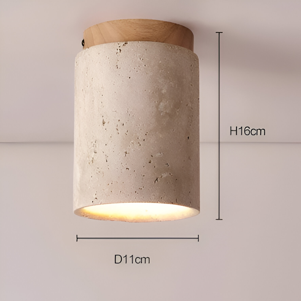 Trawertynowa lampa sufitowa punktowa z drewnem