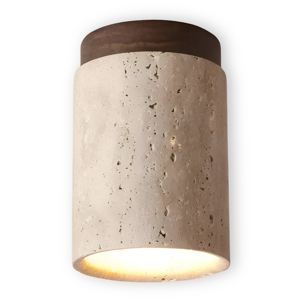 Trawertynowa lampa sufitowa punktowa z drewnem