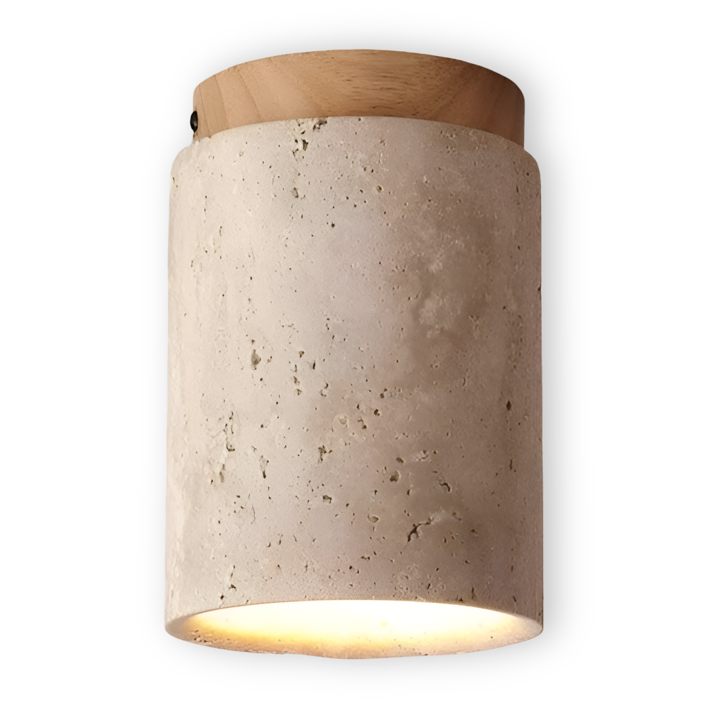 Trawertynowa lampa sufitowa punktowa z drewnem