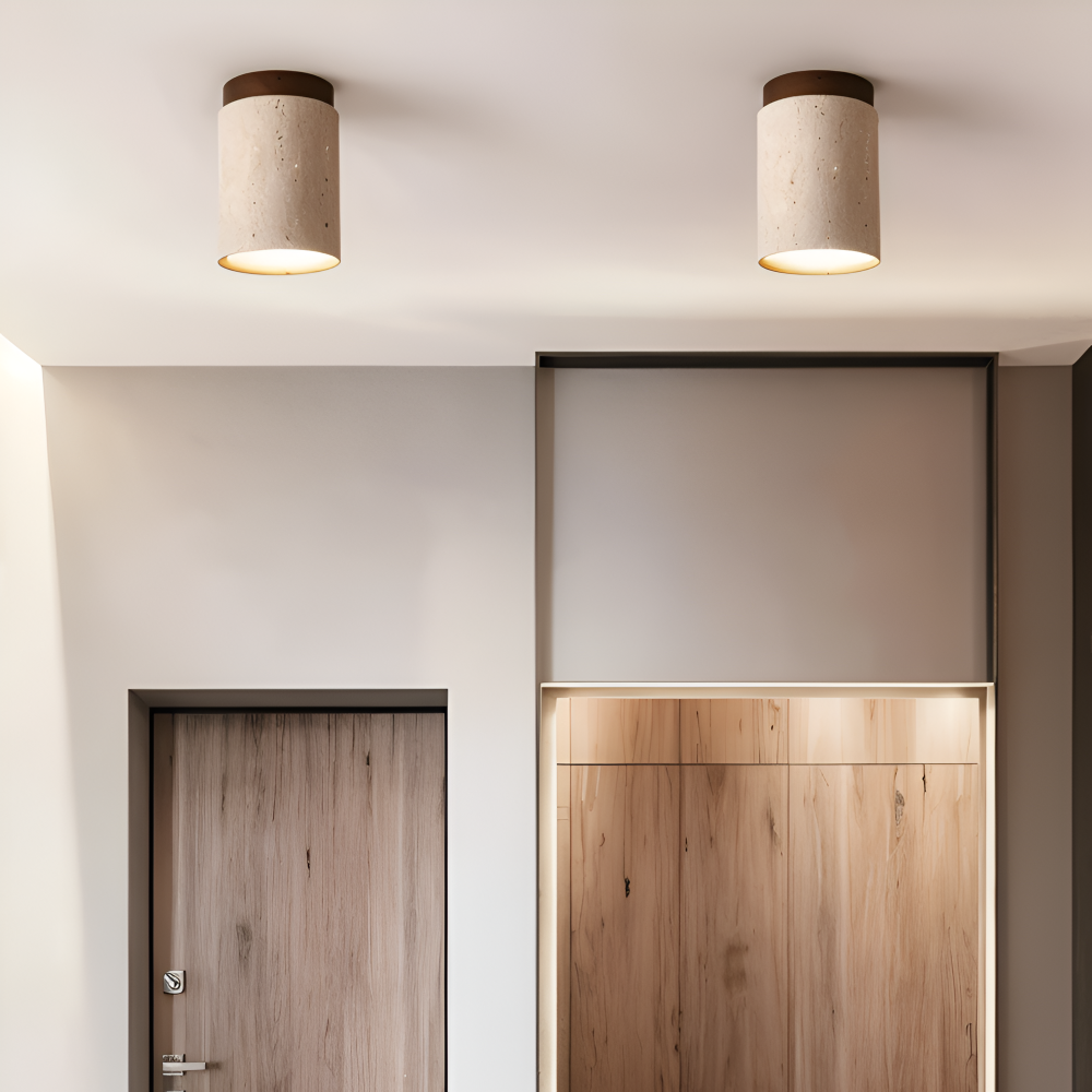 Trawertynowa lampa sufitowa punktowa z drewnem