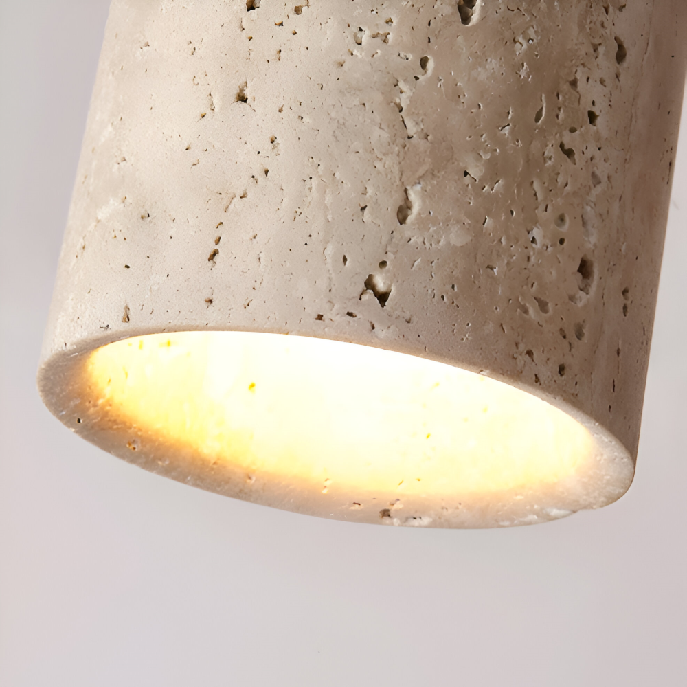Trawertynowa lampa sufitowa punktowa z drewnem