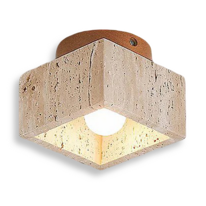 Trawertynowa lampa sufitowa punktowa z drewnem
