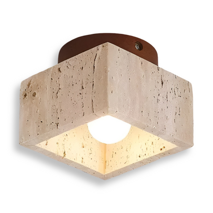 Trawertynowa lampa sufitowa punktowa z drewnem