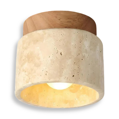Trawertynowa lampa sufitowa punktowa z drewnem