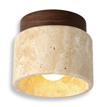 Trawertynowa lampa sufitowa punktowa z drewnem