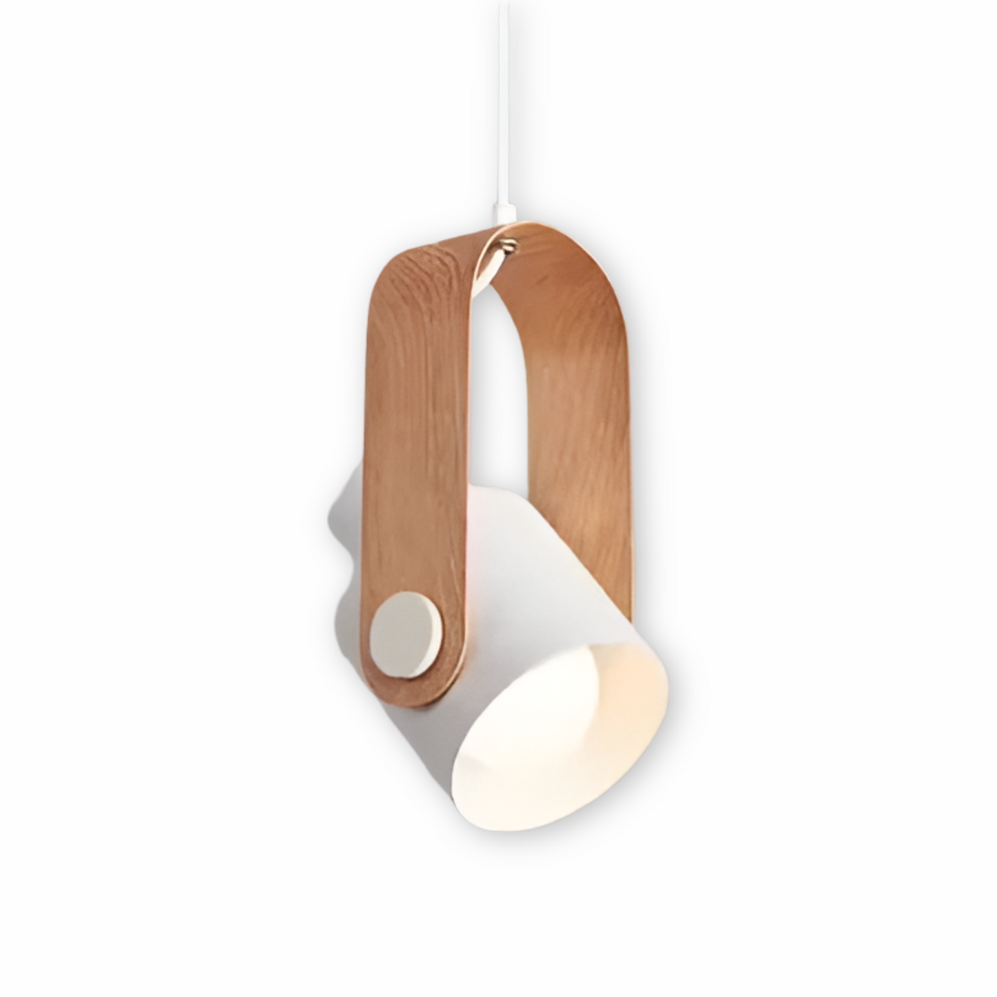 Lampa wisząca metalowa regulowana z detalem drewnianym