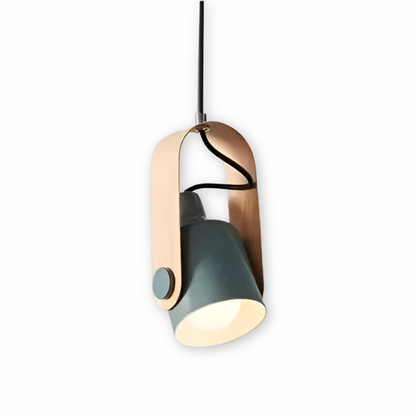 Lampa wisząca metalowa regulowana z detalem drewnianym