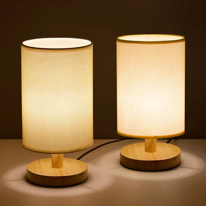 Lampa stołowa z drewna i lnu LED z pilotem