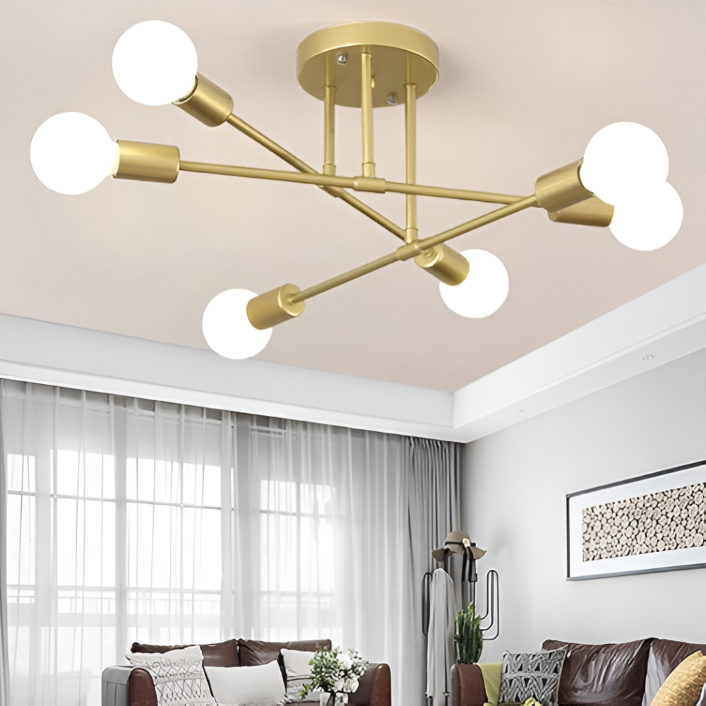 Złota lampa sufitowa do salonu w nowoczesnym stylu