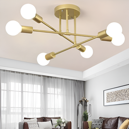 Złota lampa sufitowa do salonu w nowoczesnym stylu