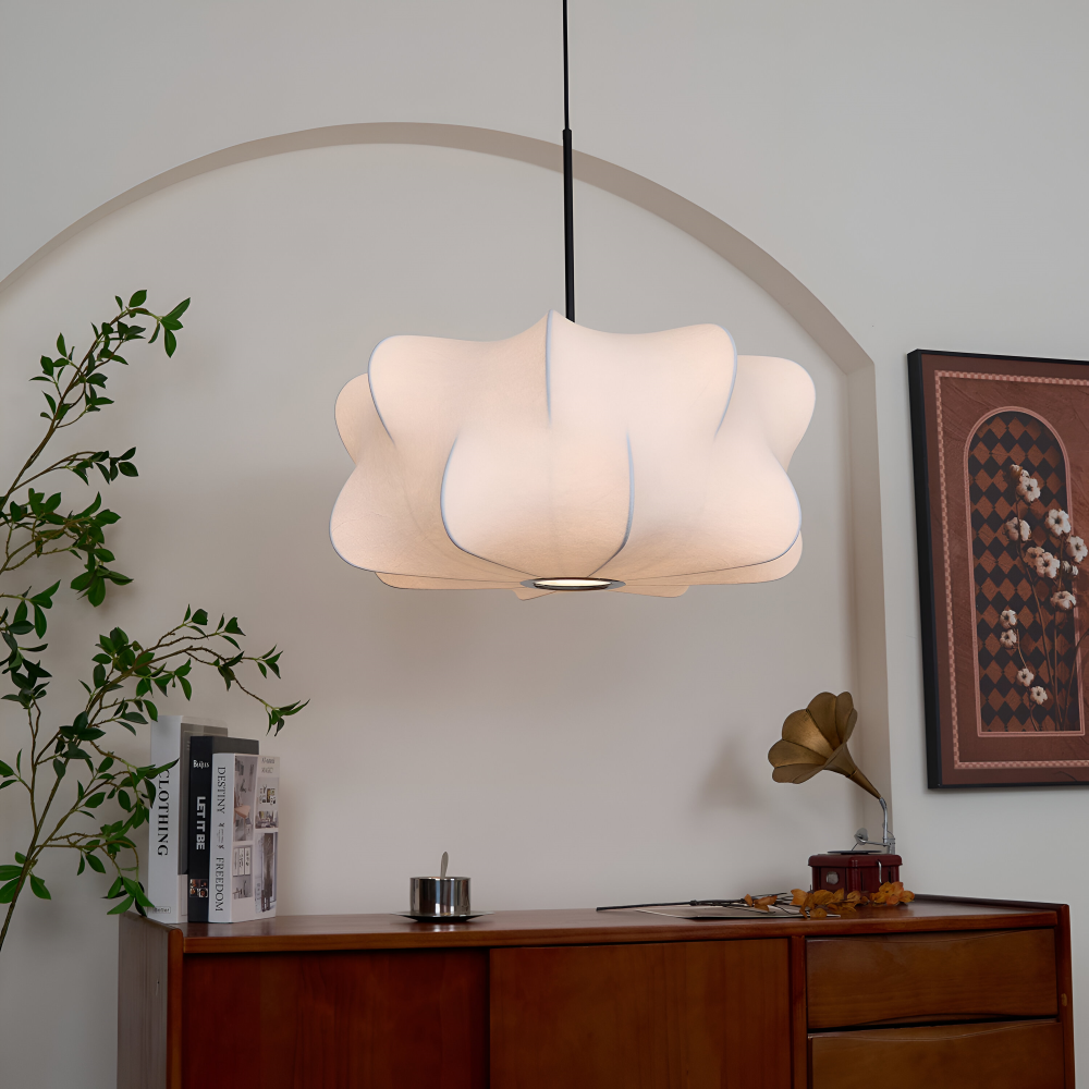 Lampa wisząca Wabi Sabi z jedwabiu do salonu