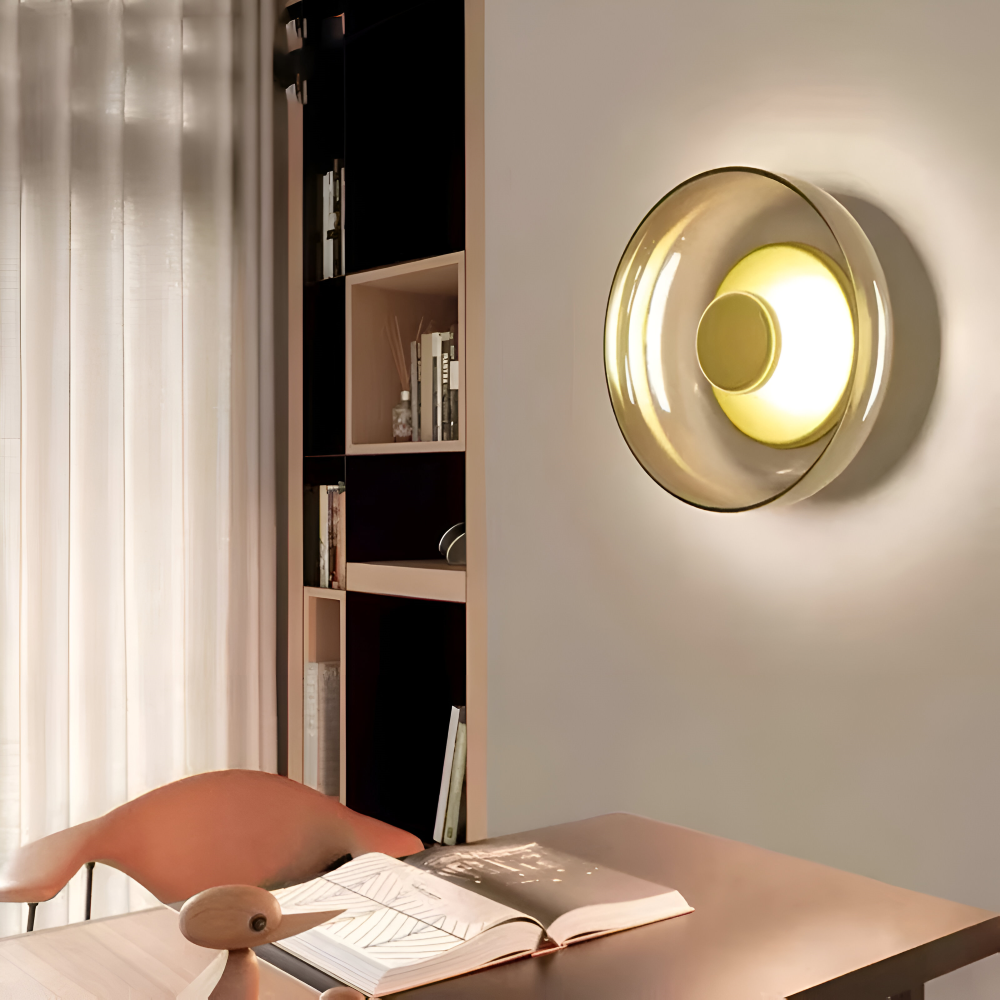 Okrągła lampa ścienna LED ze szkła i aluminium