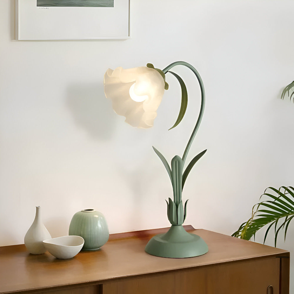 Lampa stołowa LED francuska antyczna z kwiatowym kloszem