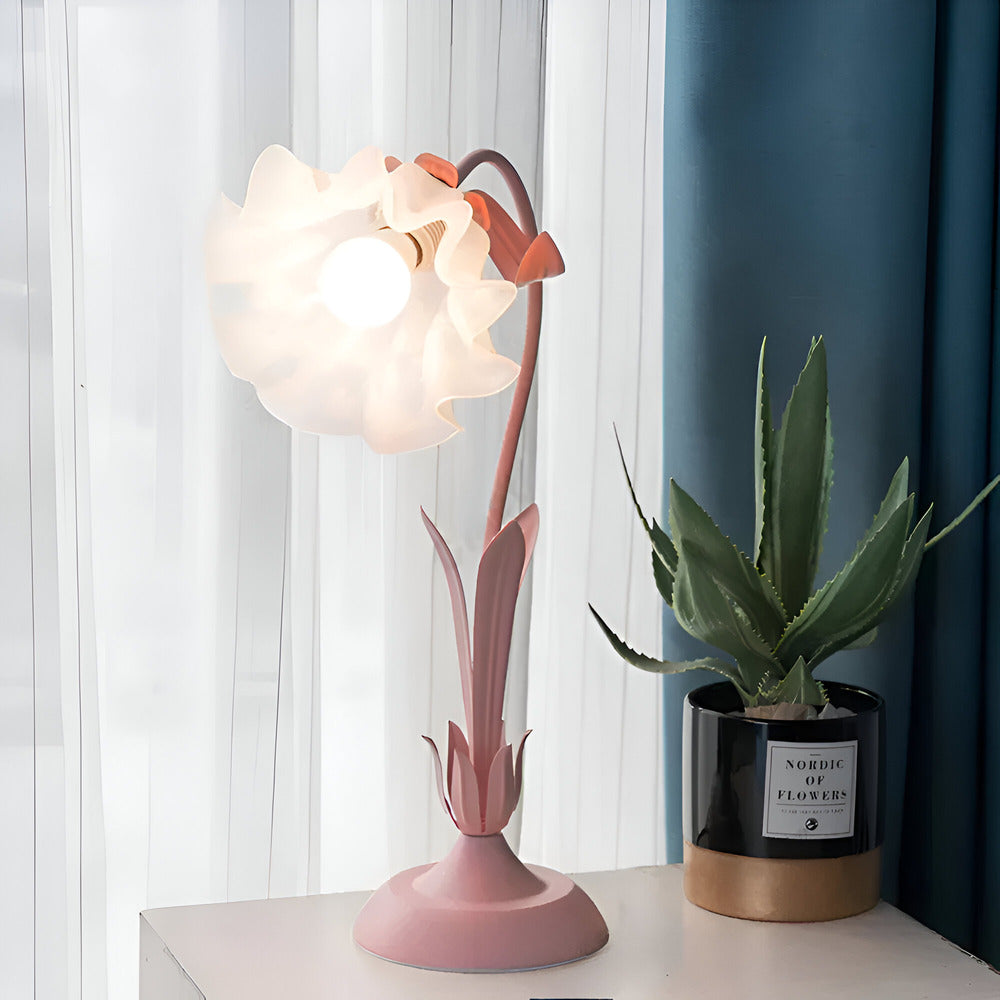 Lampa stołowa LED francuska antyczna z kwiatowym kloszem