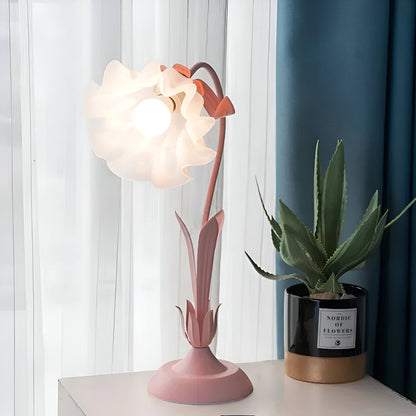 Lampa stołowa LED francuska antyczna z kwiatowym kloszem