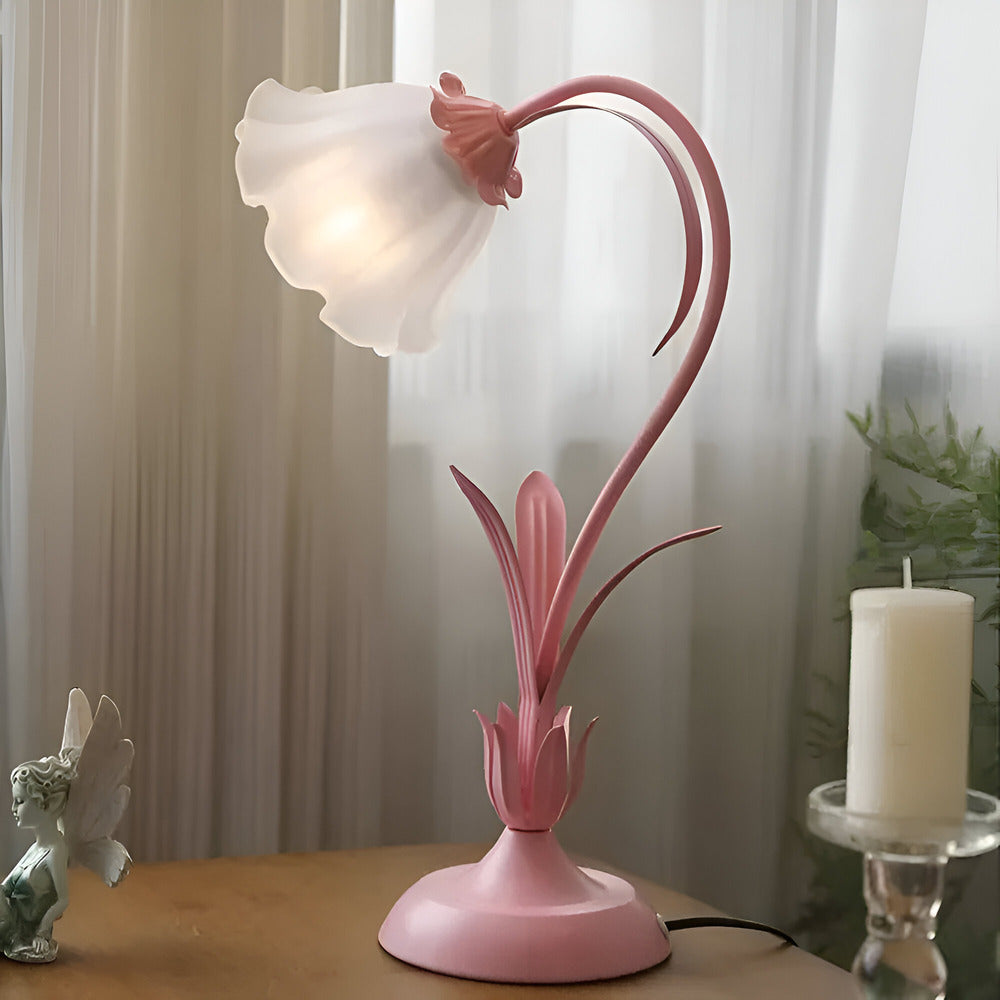 Lampa stołowa LED francuska antyczna z kwiatowym kloszem