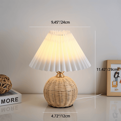 Lampka stołowa LED z plisowanym kloszem rattanowym